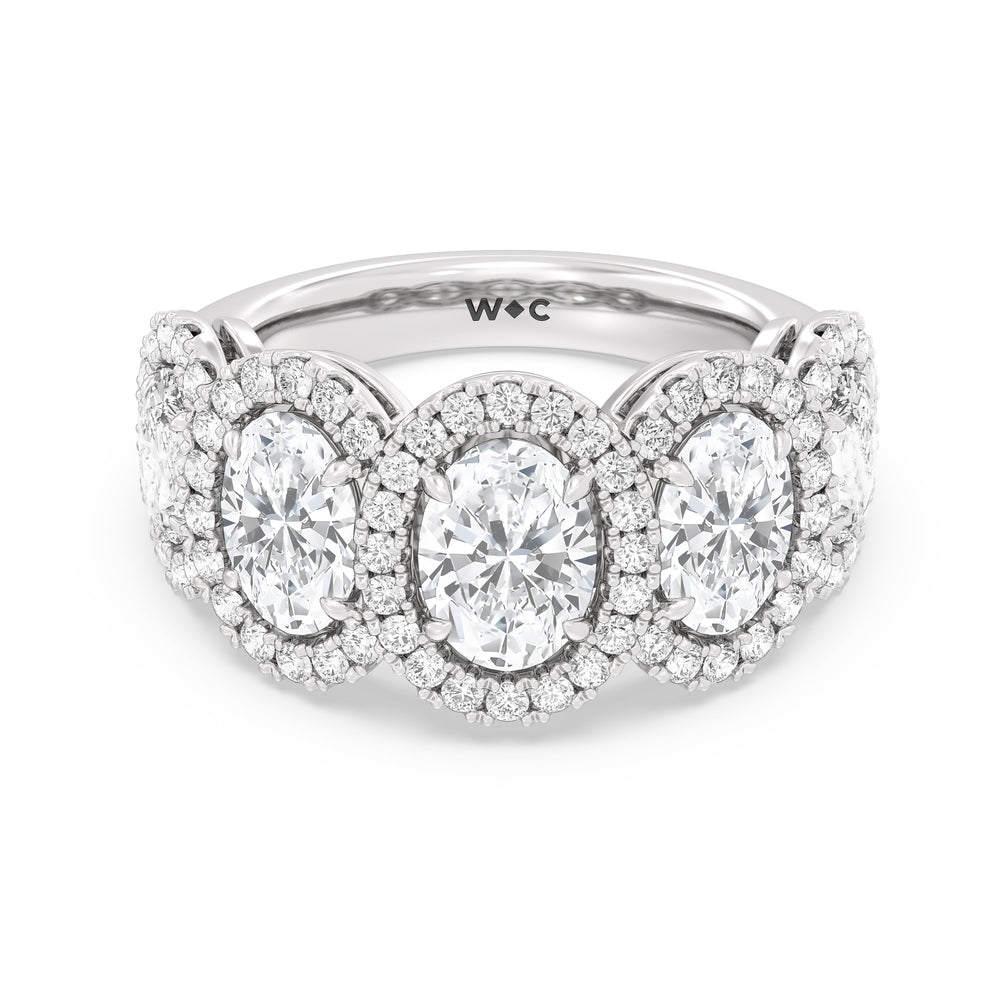 Elegance Oval Five Stone Halo Anniversary Ring with 18KT White Gold / Lab / 4 Cut Diamond in 14KT White Gold / Lab / 4 view 1
