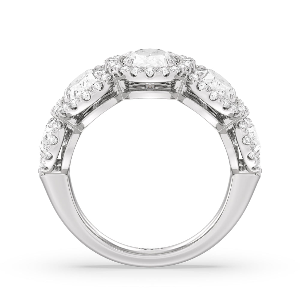 Elegance Oval Five Stone Halo Anniversary Ring with 18KT White Gold / Lab / 4 Cut Diamond in 14KT White Gold / Lab / 4 view 4
