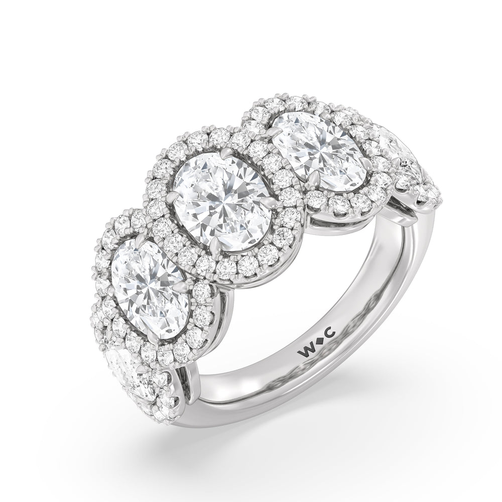 Elegance Oval Five Stone Halo Anniversary Ring with 18KT White Gold / Lab / 4 Cut Diamond in 14KT White Gold / Lab / 4 view 5
