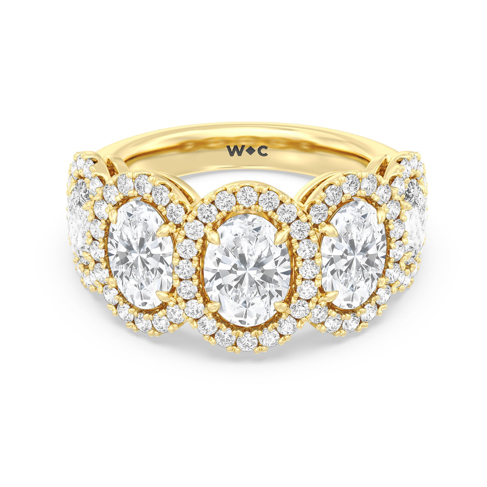 Elegance Oval Five Stone Halo Anniversary Ring with 18KT Yellow Gold / Lab / 4 Cut Diamond in 14KT Yellow Gold / Lab / 4 view 1
