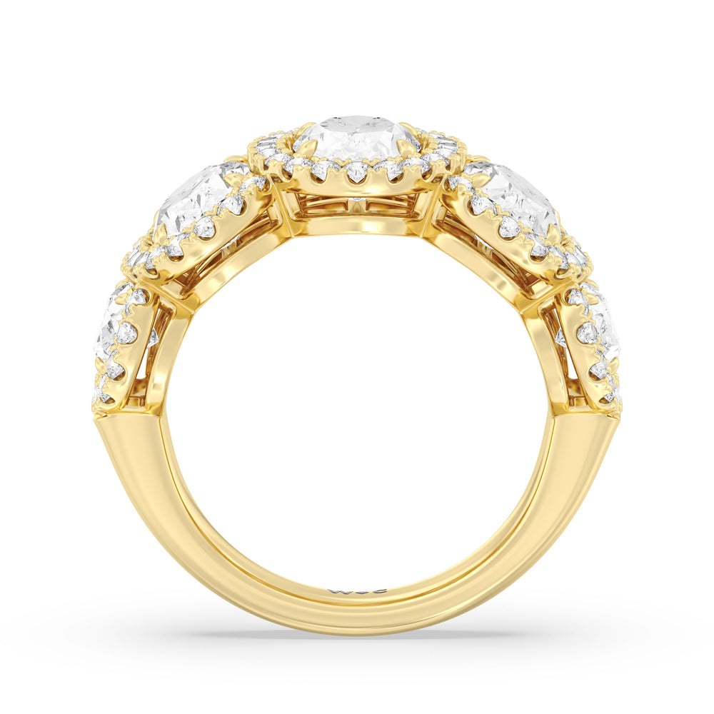 Elegance Oval Five Stone Halo Anniversary Ring with 18KT Yellow Gold / Lab / 4 Cut Diamond in 14KT Yellow Gold / Lab / 4 view 4
