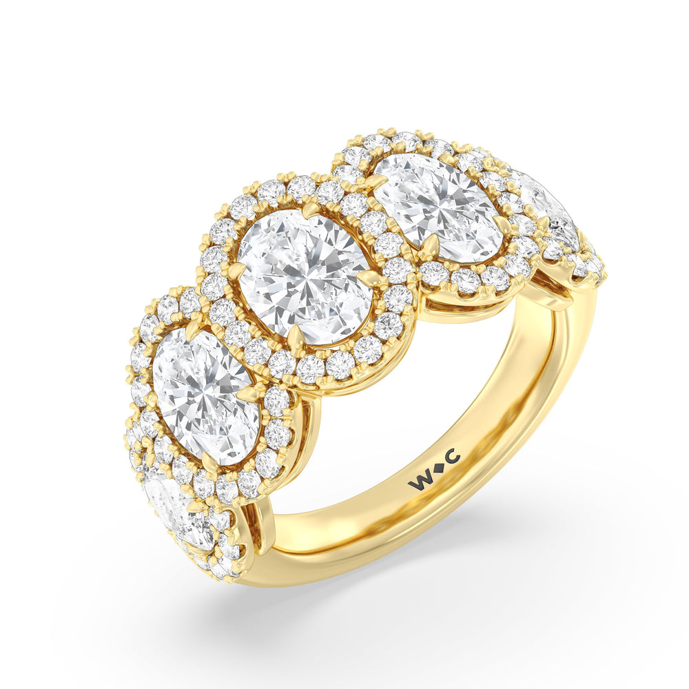 Elegance Oval Five Stone Halo Anniversary Ring with 18KT Yellow Gold / Lab / 4 Cut Diamond in 14KT Yellow Gold / Lab / 4 view 5
