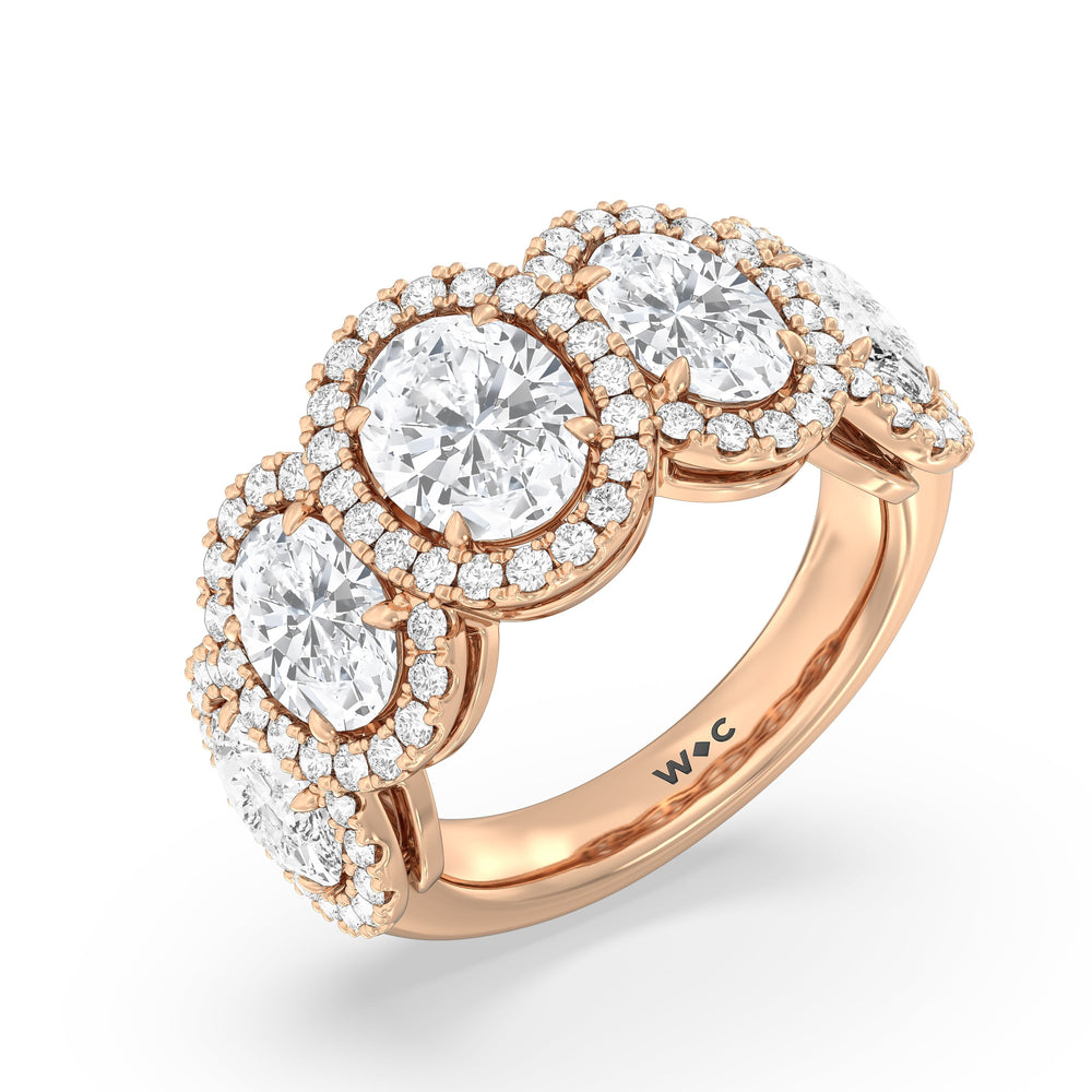 Elegance Oval Five Stone Halo Anniversary Ring with 18KT Rose Gold / Lab / 5 Cut Diamond in 14KT Rose Gold / Lab / 5 view 5

