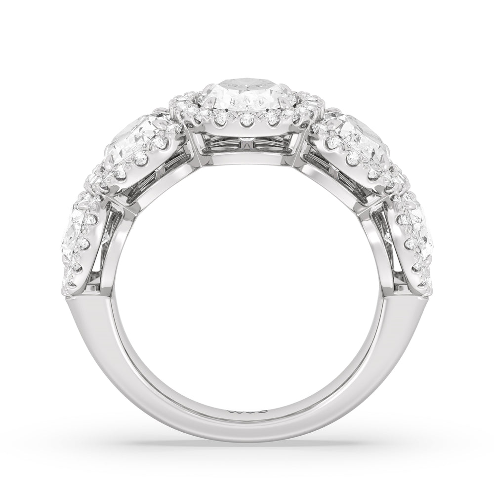 Elegance Oval Five Stone Halo Anniversary Ring with 18KT White Gold / Lab / 5 Cut Diamond in 14KT White Gold / Lab / 5 view 4
