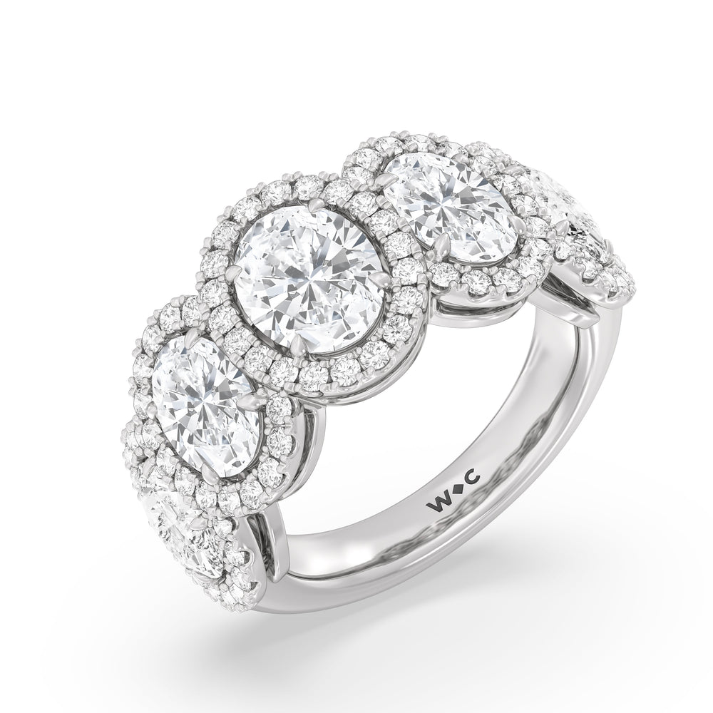 Elegance Oval Five Stone Halo Anniversary Ring with 18KT White Gold / Lab / 5 Cut Diamond in 14KT White Gold / Lab / 5 view 5
