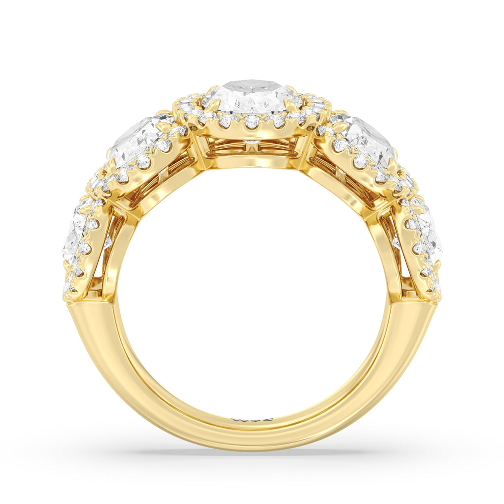 Elegance Oval Five Stone Halo Anniversary Ring with 18KT Yellow Gold / Lab / 5 Cut Diamond in 14KT Yellow Gold / Lab / 5 view 4
