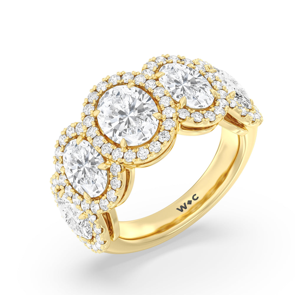 Elegance Oval Five Stone Halo Anniversary Ring with 18KT Yellow Gold / Lab / 5 Cut Diamond in 14KT Yellow Gold / Lab / 5 view 5
