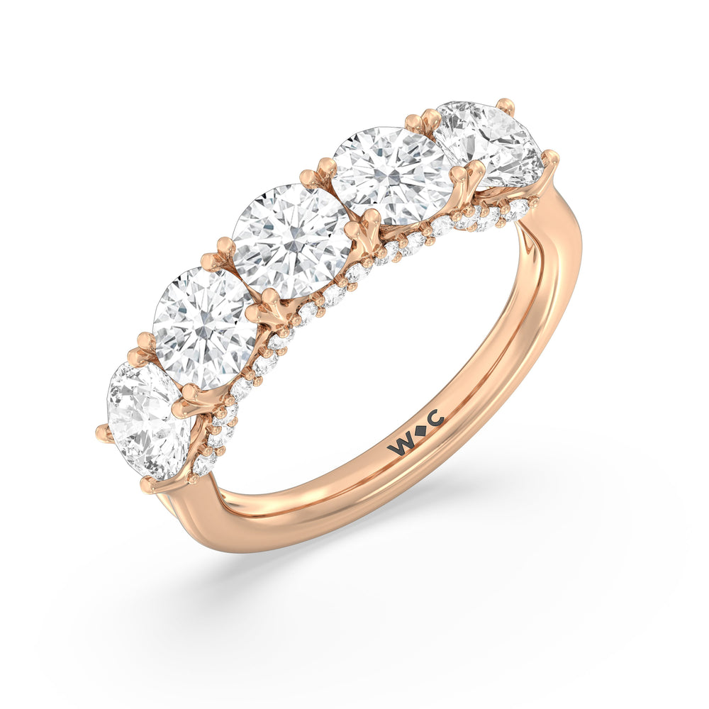 Elegance Hidden Halo Round Five Stone Anniversary Ring with 18KT Rose Gold / Lab / 3 Cut Diamond in 14KT Rose Gold / Lab / 3 view 5
