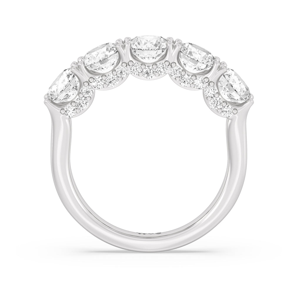 Elegance Hidden Halo Round Five Stone Anniversary Ring with 18KT White Gold / Lab / 3 Cut Diamond in 14KT White Gold / Lab / 3 view 4
