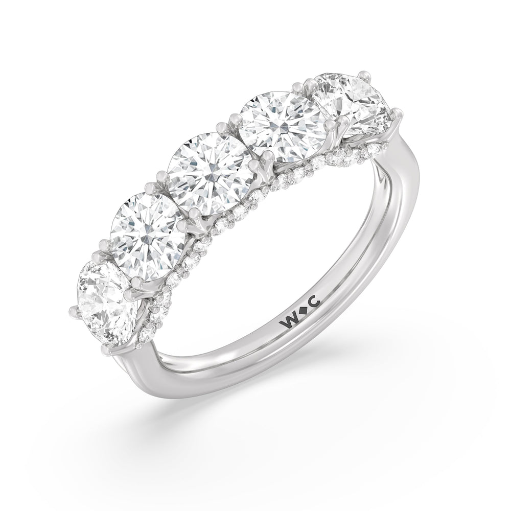 Elegance Hidden Halo Round Five Stone Anniversary Ring with 18KT White Gold / Lab / 3 Cut Diamond in 14KT White Gold / Lab / 3 view 5
