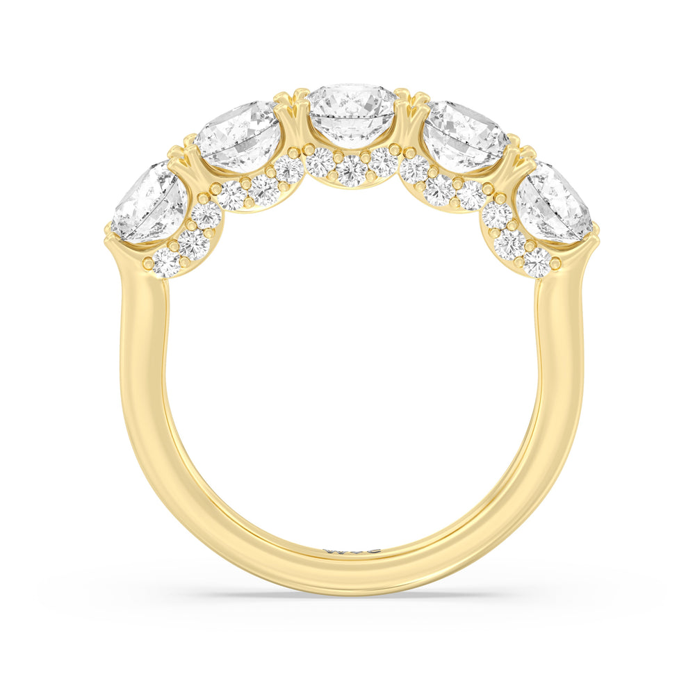 Elegance Hidden Halo Round Five Stone Anniversary Ring with 18KT Yellow Gold / Lab / 3 Cut Diamond in 14KT Yellow Gold / Lab / 3 view 4
