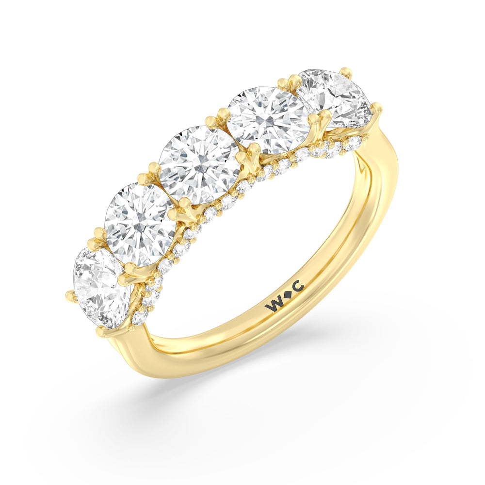 Elegance Hidden Halo Round Five Stone Anniversary Ring with 18KT Yellow Gold / Lab / 3 Cut Diamond in 14KT Yellow Gold / Lab / 3 view 5
