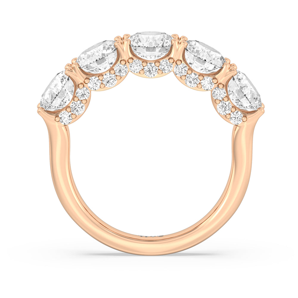 Elegance Hidden Halo Round Five Stone Anniversary Ring with 18KT Rose Gold / Lab / 4 Cut Diamond in 14KT Rose Gold / Lab / 4 view 4
