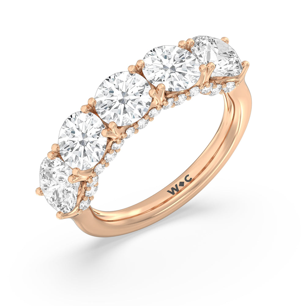 Elegance Hidden Halo Round Five Stone Anniversary Ring with 18KT Rose Gold / Lab / 4 Cut Diamond in 14KT Rose Gold / Lab / 4 view 5
