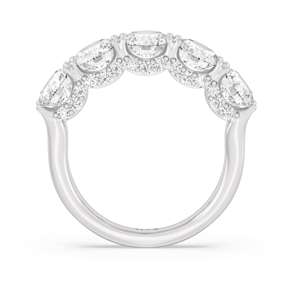 Elegance Hidden Halo Round Five Stone Anniversary Ring with 18KT White Gold / Lab / 4 Cut Diamond in 14KT White Gold / Lab / 4 view 4
