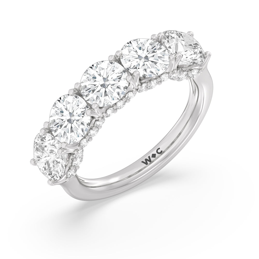 Elegance Hidden Halo Round Five Stone Anniversary Ring with 18KT White Gold / Lab / 4 Cut Diamond in 14KT White Gold / Lab / 4 view 5
