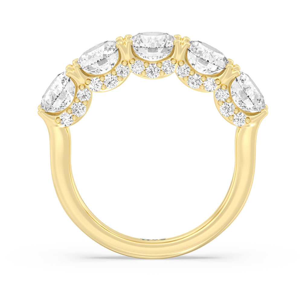 Elegance Hidden Halo Round Five Stone Anniversary Ring with 18KT Yellow Gold / Lab / 4 Cut Diamond in 14KT Yellow Gold / Lab / 4 view 4
