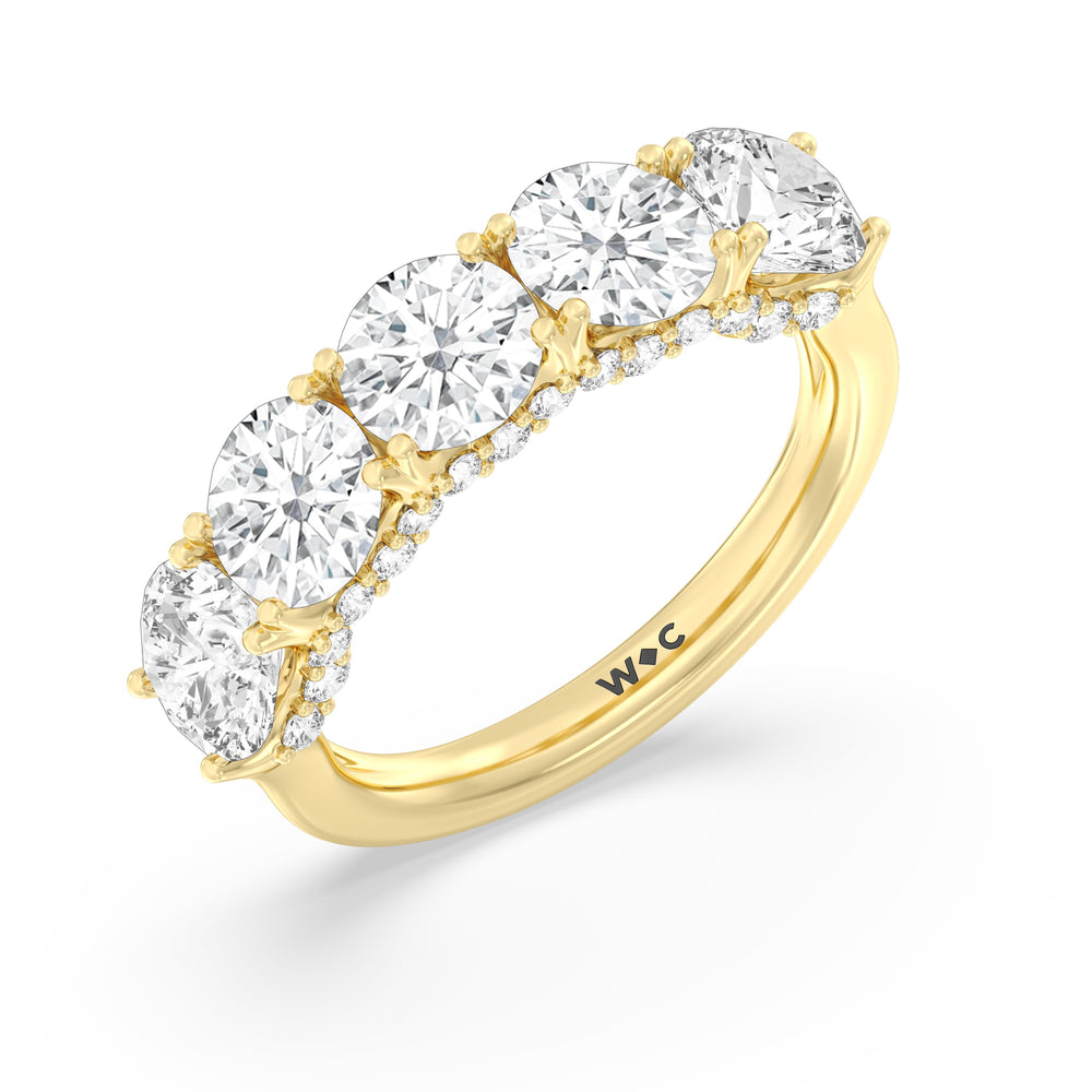 Elegance Hidden Halo Round Five Stone Anniversary Ring with 18KT Yellow Gold / Lab / 4 Cut Diamond in 14KT Yellow Gold / Lab / 4 view 5
