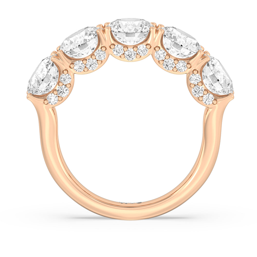 Elegance Hidden Halo Round Five Stone Anniversary Ring with 18KT Rose Gold / Lab / 5 Cut Diamond in 14KT Rose Gold / Lab / 5 view 4
