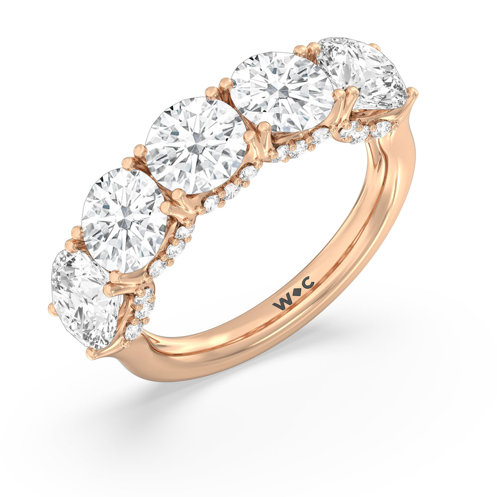 Elegance Hidden Halo Round Five Stone Anniversary Ring with 18KT Rose Gold / Lab / 5 Cut Diamond in 14KT Rose Gold / Lab / 5 view 5
