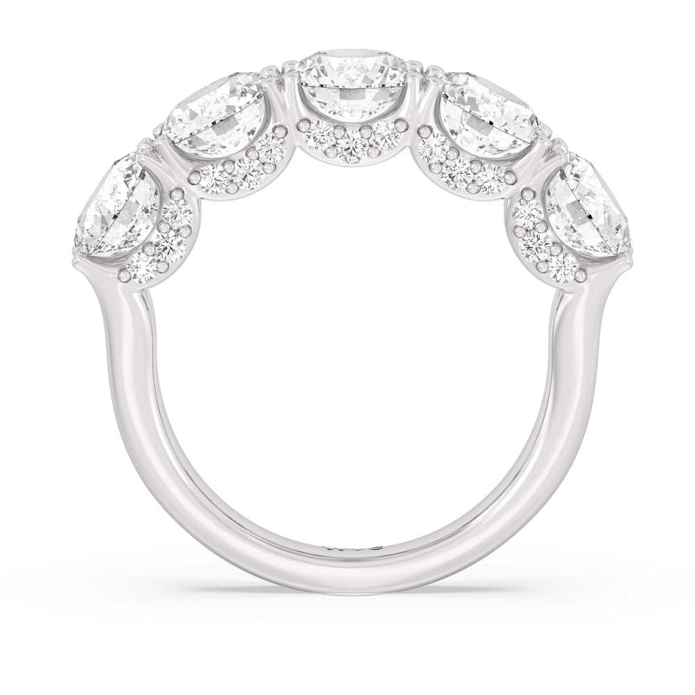 Elegance Hidden Halo Round Five Stone Anniversary Ring with 18KT White Gold / Lab / 5 Cut Diamond in 14KT White Gold / Lab / 5 view 4
