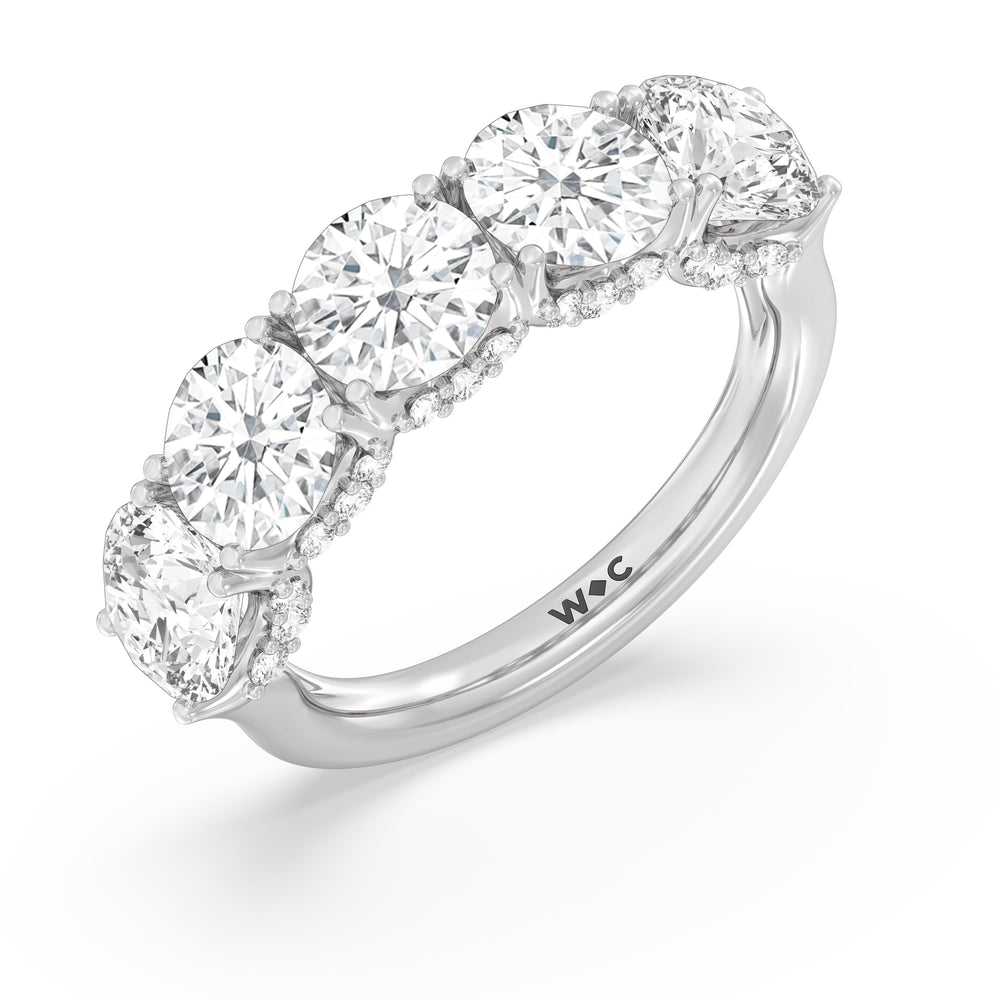 Elegance Hidden Halo Round Five Stone Anniversary Ring with 18KT White Gold / Lab / 5 Cut Diamond in 14KT White Gold / Lab / 5 view 5
