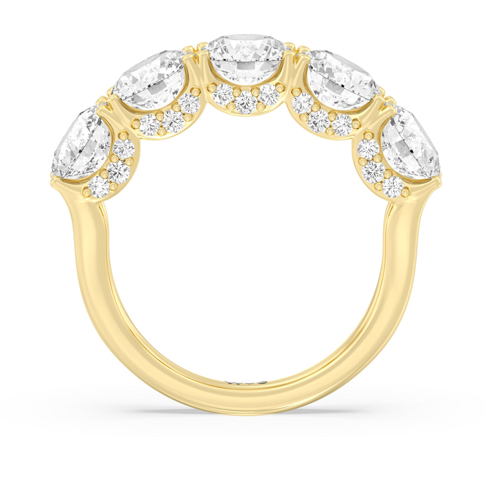 Elegance Hidden Halo Round Five Stone Anniversary Ring with 18KT Yellow Gold / Lab / 5 Cut Diamond in 14KT Yellow Gold / Lab / 5 view 4
