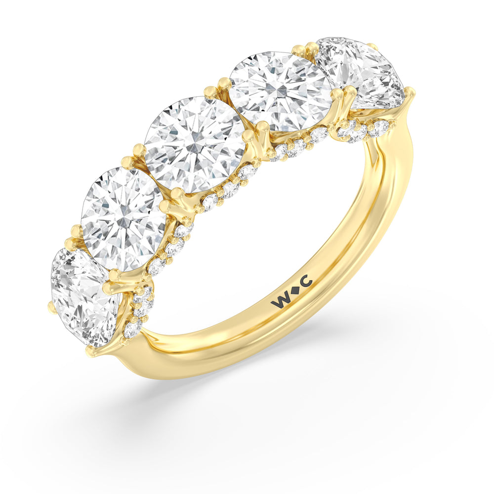 Elegance Hidden Halo Round Five Stone Anniversary Ring with 18KT Yellow Gold / Lab / 5 Cut Diamond in 14KT Yellow Gold / Lab / 5 view 5
