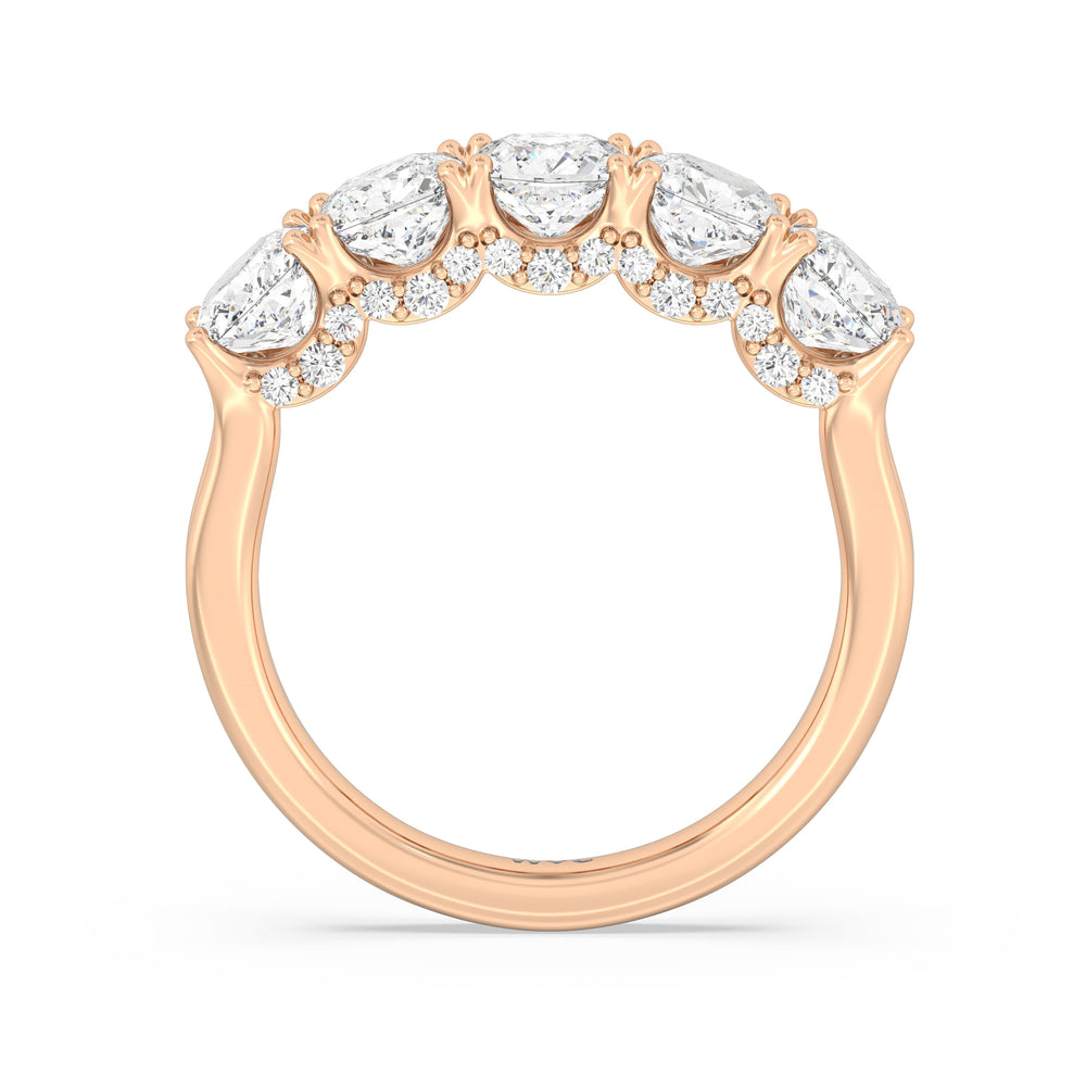 Elegance Hidden Halo Cushion Five Stone Anniversary Ring with 18KT Rose Gold / Lab / 3 Cut Diamond in 14KT Rose Gold / Lab / 3 view 4
