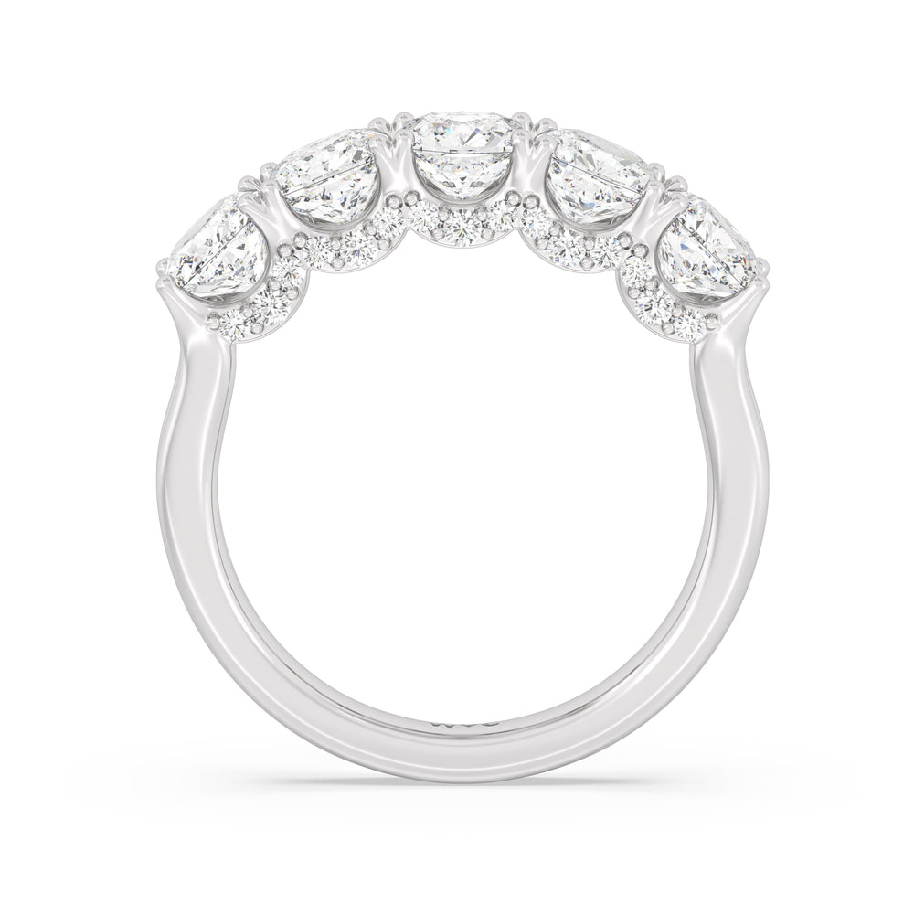 Elegance Hidden Halo Cushion Five Stone Anniversary Ring with 18KT White Gold / Lab / 3 Cut Diamond in 14KT White Gold / Lab / 3 view 4

