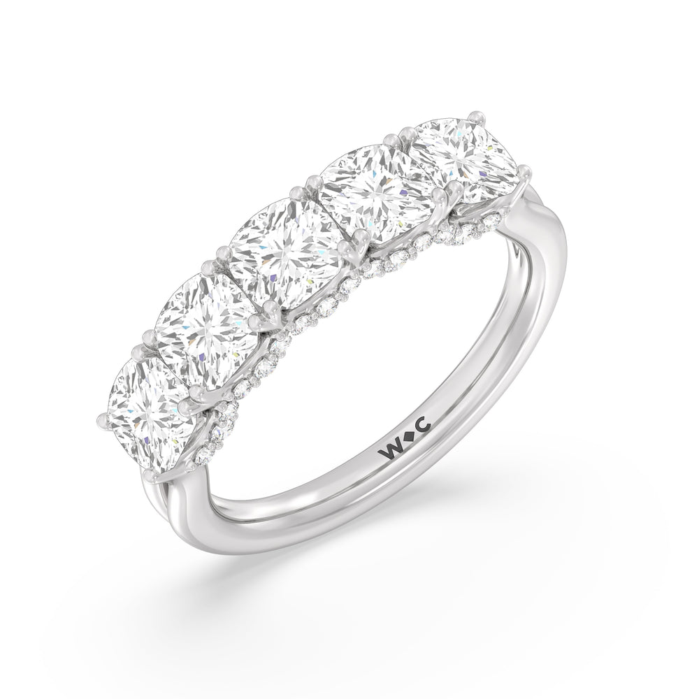 Elegance Hidden Halo Cushion Five Stone Anniversary Ring with 18KT White Gold / Lab / 3 Cut Diamond in 14KT White Gold / Lab / 3 view 5
