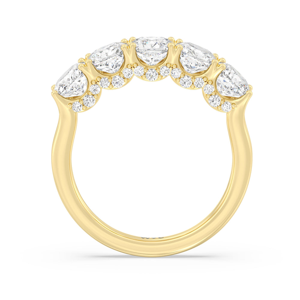 Elegance Hidden Halo Cushion Five Stone Anniversary Ring with 18KT Yellow Gold / Lab / 3 Cut Diamond in 14KT Yellow Gold / Lab / 3 view 4
