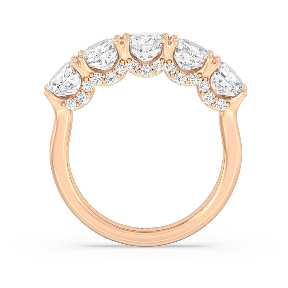 Elegance Hidden Halo Cushion Five Stone Anniversary Ring with 18KT Rose Gold / Lab / 4 Cut Diamond in 14KT Rose Gold / Lab / 4 view 4
