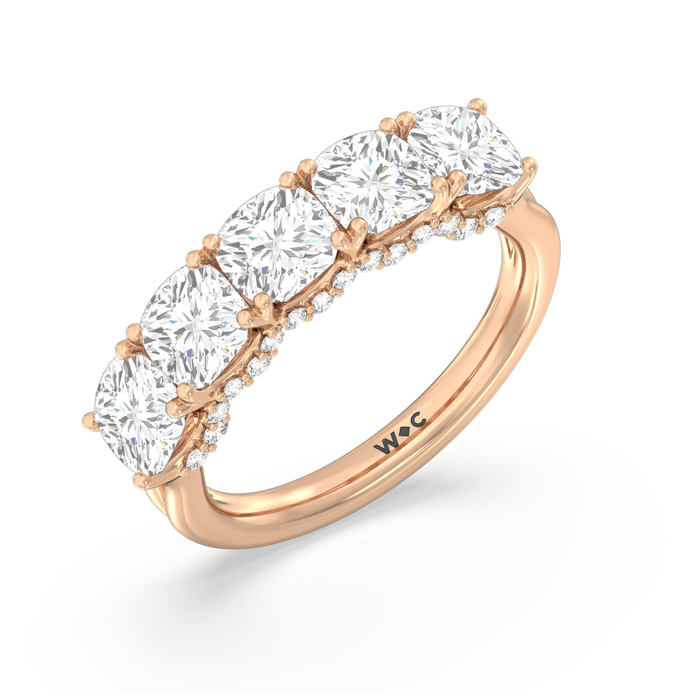 Elegance Hidden Halo Cushion Five Stone Anniversary Ring with 18KT Rose Gold / Lab / 4 Cut Diamond in 14KT Rose Gold / Lab / 4 view 5
