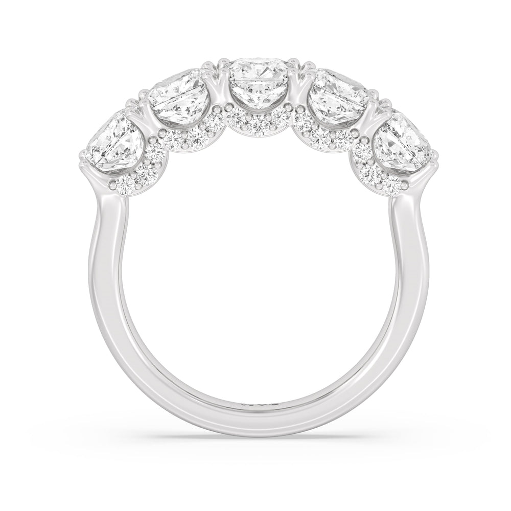 Elegance Hidden Halo Cushion Five Stone Anniversary Ring with 18KT White Gold / Lab / 4 Cut Diamond in 14KT White Gold / Lab / 4 view 4

