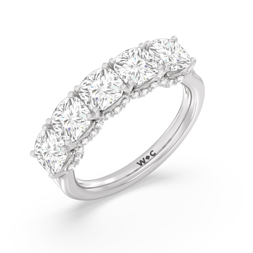 Elegance Hidden Halo Cushion Five Stone Anniversary Ring with 18KT White Gold / Lab / 4 Cut Diamond in 14KT White Gold / Lab / 4 view 5
