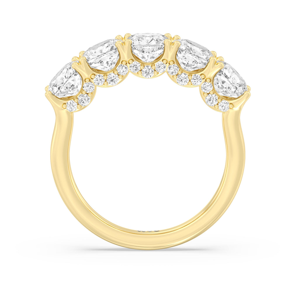 Elegance Hidden Halo Cushion Five Stone Anniversary Ring with 18KT Yellow Gold / Lab / 4 Cut Diamond in 14KT Yellow Gold / Lab / 4 view 4
