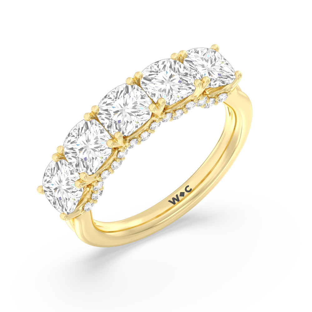 Elegance Hidden Halo Cushion Five Stone Anniversary Ring with 18KT Yellow Gold / Lab / 4 Cut Diamond in 14KT Yellow Gold / Lab / 4 view 5
