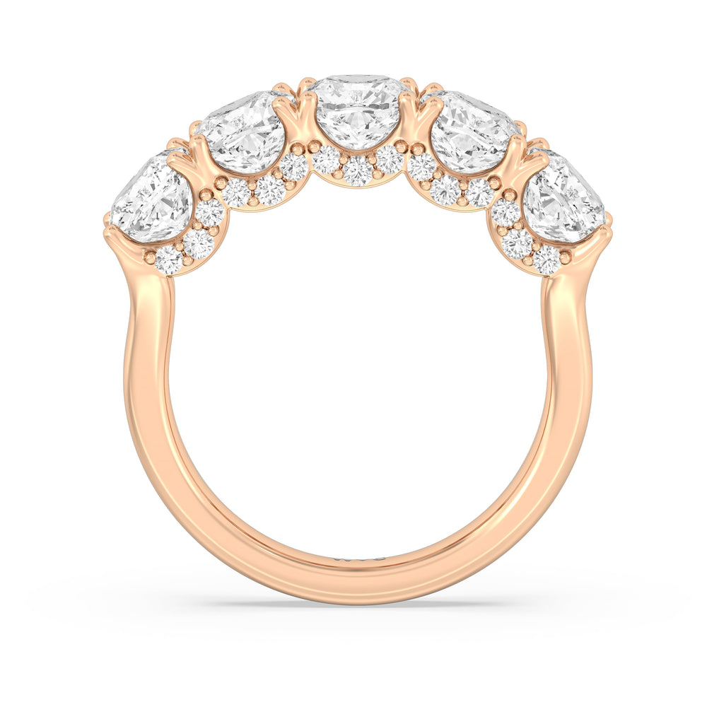 Elegance Hidden Halo Cushion Five Stone Anniversary Ring with 18KT Rose Gold / Lab / 5 Cut Diamond in 14KT Rose Gold / Lab / 5 view 4
