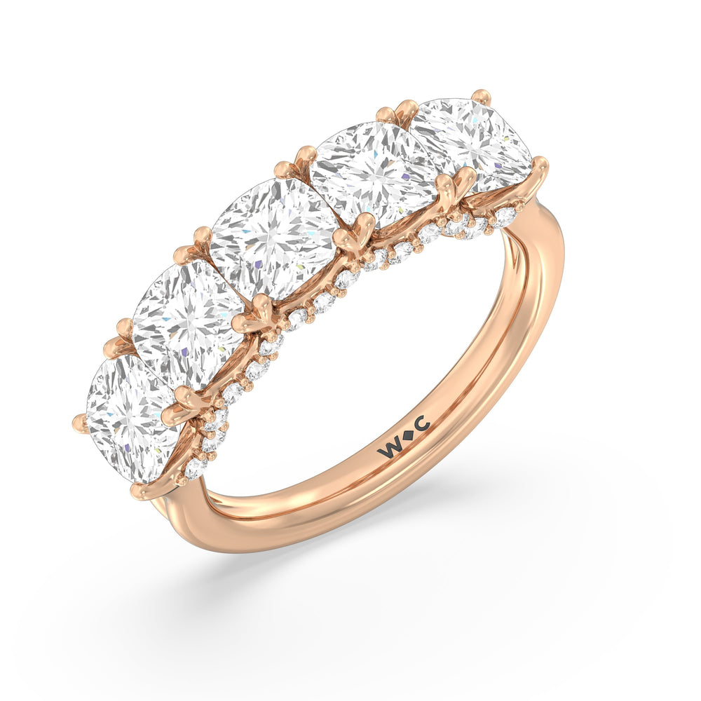 Elegance Hidden Halo Cushion Five Stone Anniversary Ring with 18KT Rose Gold / Lab / 5 Cut Diamond in 14KT Rose Gold / Lab / 5 view 5
