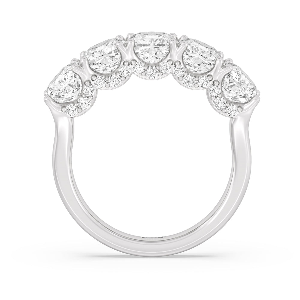 Elegance Hidden Halo Cushion Five Stone Anniversary Ring with 18KT White Gold / Lab / 5 Cut Diamond in 14KT White Gold / Lab / 5 view 4
