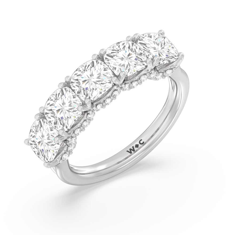 Elegance Hidden Halo Cushion Five Stone Anniversary Ring with 18KT White Gold / Lab / 5 Cut Diamond in 14KT White Gold / Lab / 5 view 5
