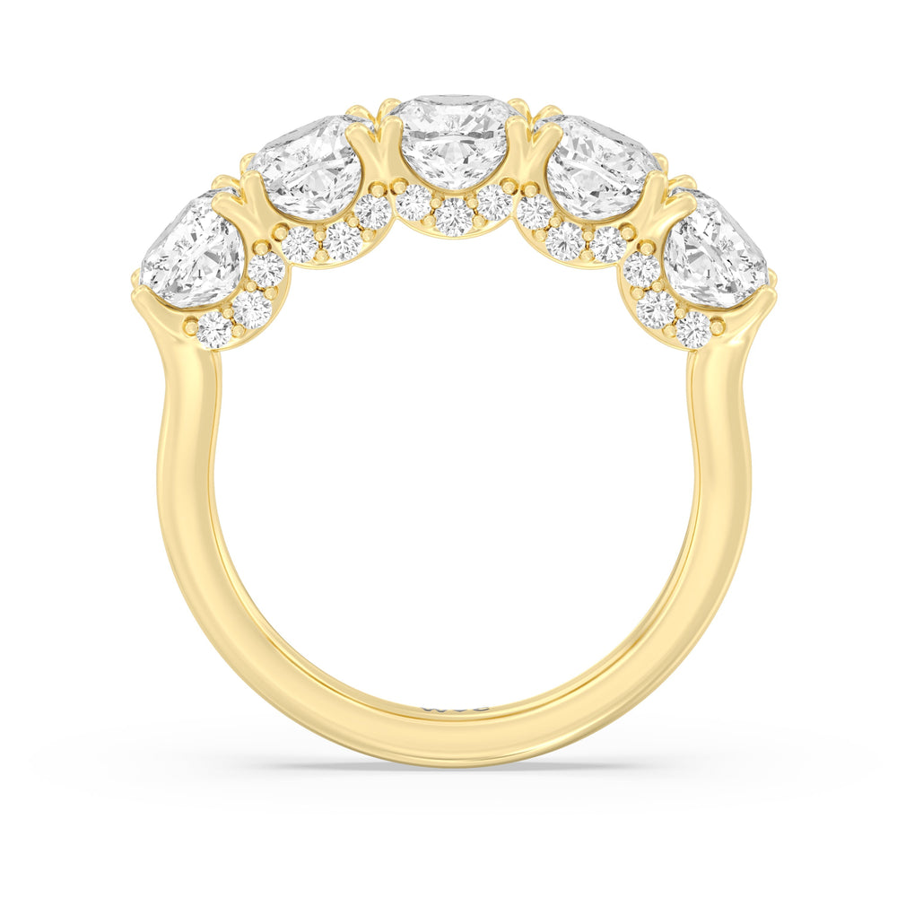Elegance Hidden Halo Cushion Five Stone Anniversary Ring with 18KT Yellow Gold / Lab / 5 Cut Diamond in 14KT Yellow Gold / Lab / 5 view 4
