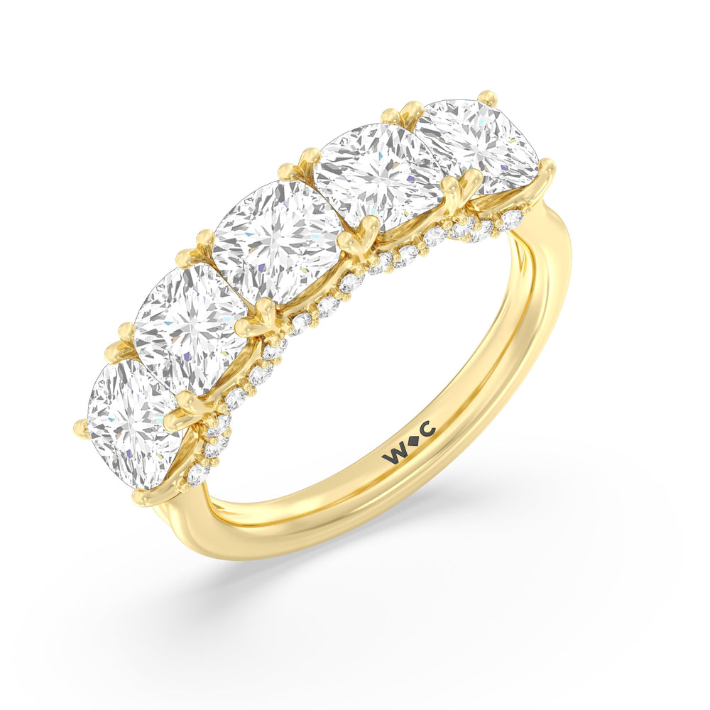 Elegance Hidden Halo Cushion Five Stone Anniversary Ring with 18KT Yellow Gold / Lab / 5 Cut Diamond in 14KT Yellow Gold / Lab / 5 view 5
