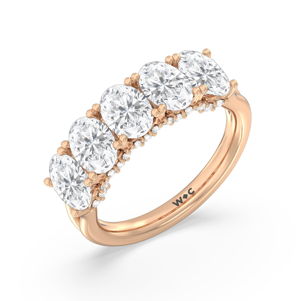 Elegance Hidden Halo Oval Five Stone Anniversary Ring with 18KT Rose Gold / Lab / 3 Cut Diamond in 14KT Rose Gold / Lab / 3 view 5
