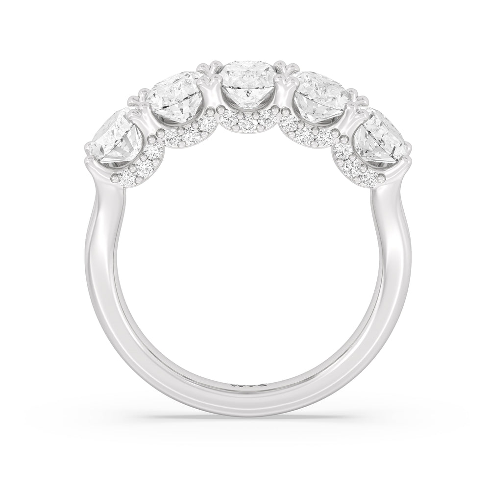 Elegance Hidden Halo Oval Five Stone Anniversary Ring with 18KT White Gold / Lab / 3 Cut Diamond in 14KT White Gold / Lab / 3 view 4
