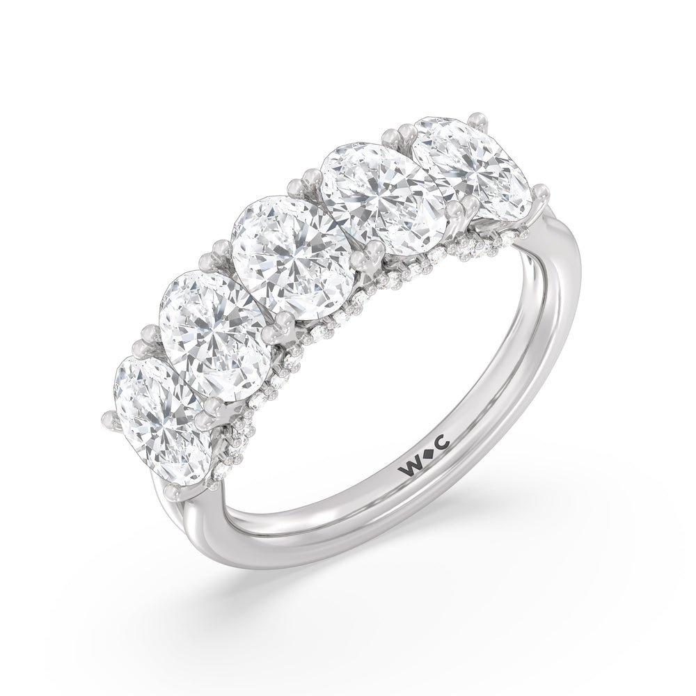 Elegance Hidden Halo Oval Five Stone Anniversary Ring with 18KT White Gold / Lab / 3 Cut Diamond in 14KT White Gold / Lab / 3 view 5
