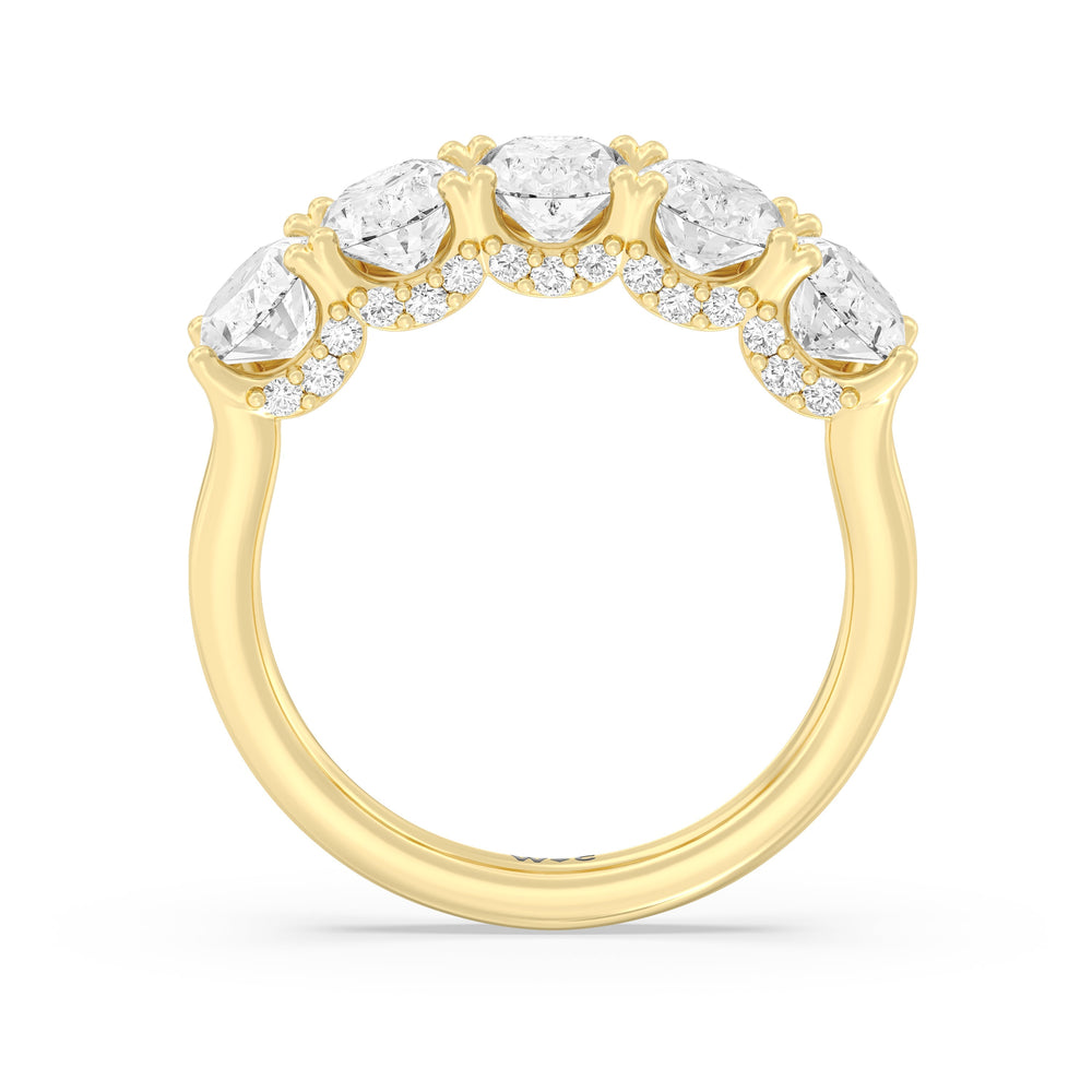 Elegance Hidden Halo Oval Five Stone Anniversary Ring with 18KT Yellow Gold / Lab / 3 Cut Diamond in 14KT Yellow Gold / Lab / 3 view 4
