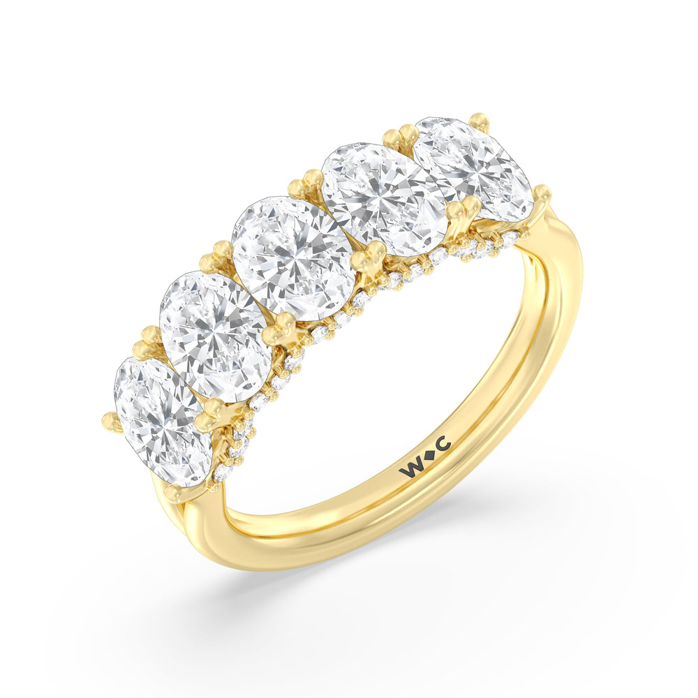 Elegance Hidden Halo Oval Five Stone Anniversary Ring with 18KT Yellow Gold / Lab / 3 Cut Diamond in 14KT Yellow Gold / Lab / 3 view 5

