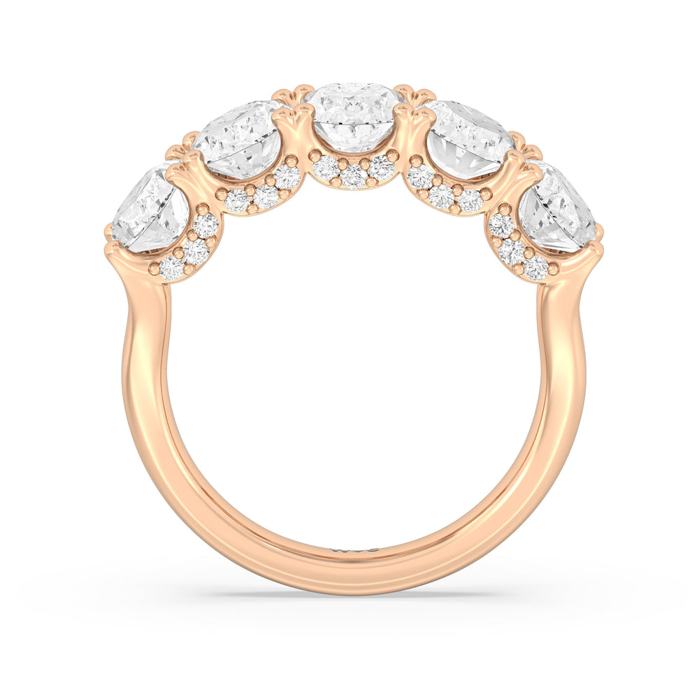 Elegance Hidden Halo Oval Five Stone Anniversary Ring with 18KT Rose Gold / Lab / 4 Cut Diamond in 14KT Rose Gold / Lab / 4 view 4
